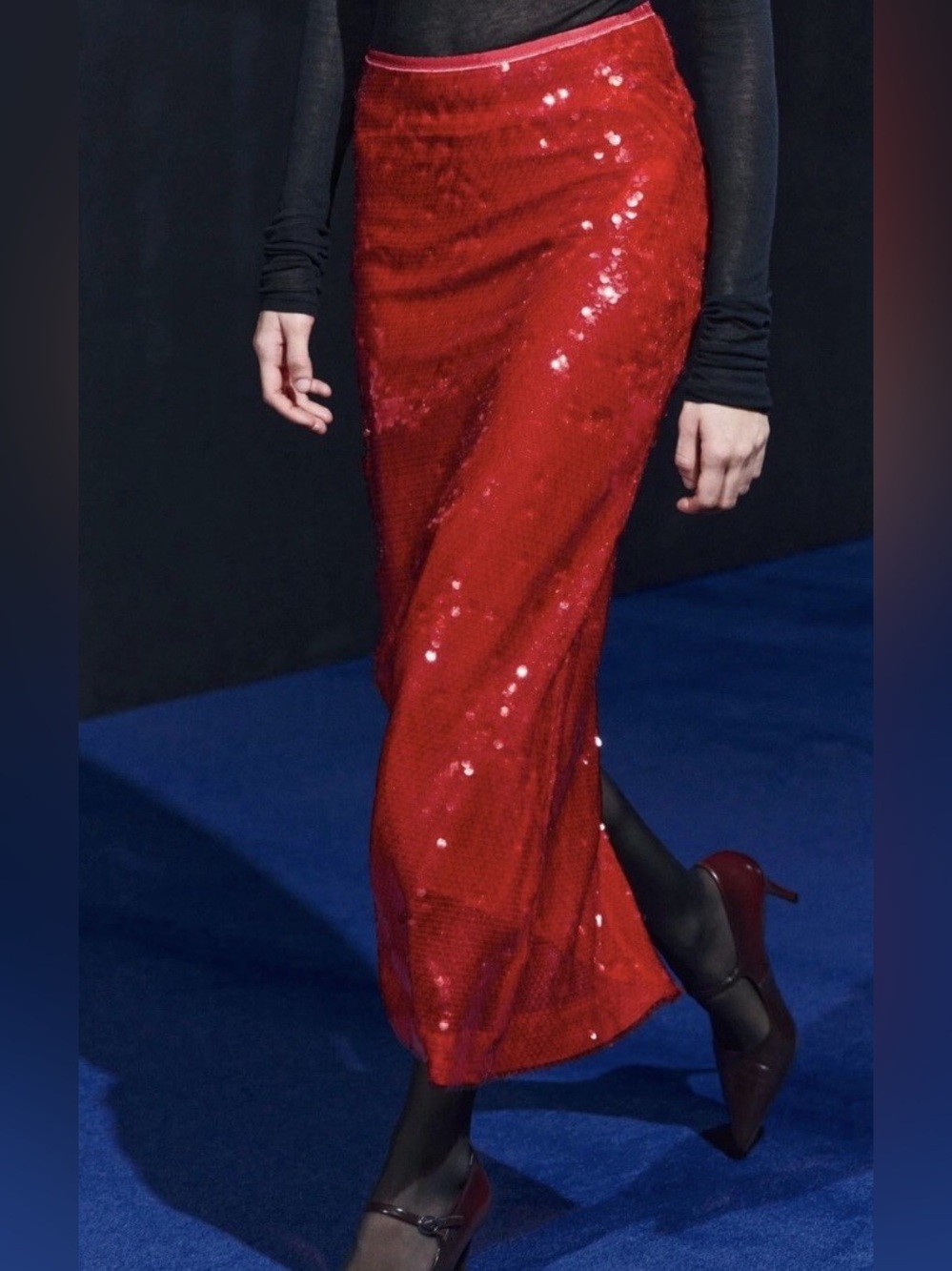 ZARA WOMEN FW24 HIGH-WAIST ZW COLLECTION SEQUINNED MIDI
SKIRT RED - SZ S- NEW